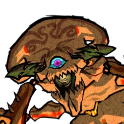 Image affichant la tête de Ghoma le premier boss rencontré pendant le jeu Wind Waker. C'est une créature semblable à son homonyme dans Ocarina of Time, sauf qu'il vit dans la lave et est constitué d'une épaisse carapace qu'il faut briser. Il semble être un Magmopendre très évolué.