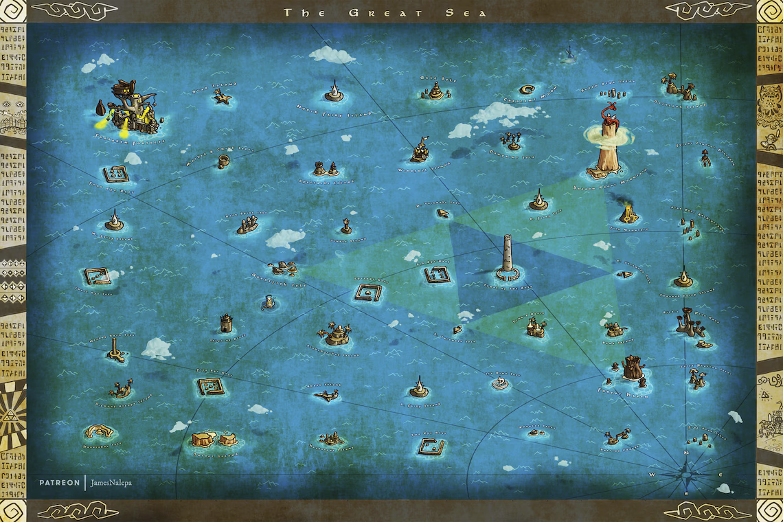 Ici s'affiche une map du jeu La légende de Zelda : Wind Waker.